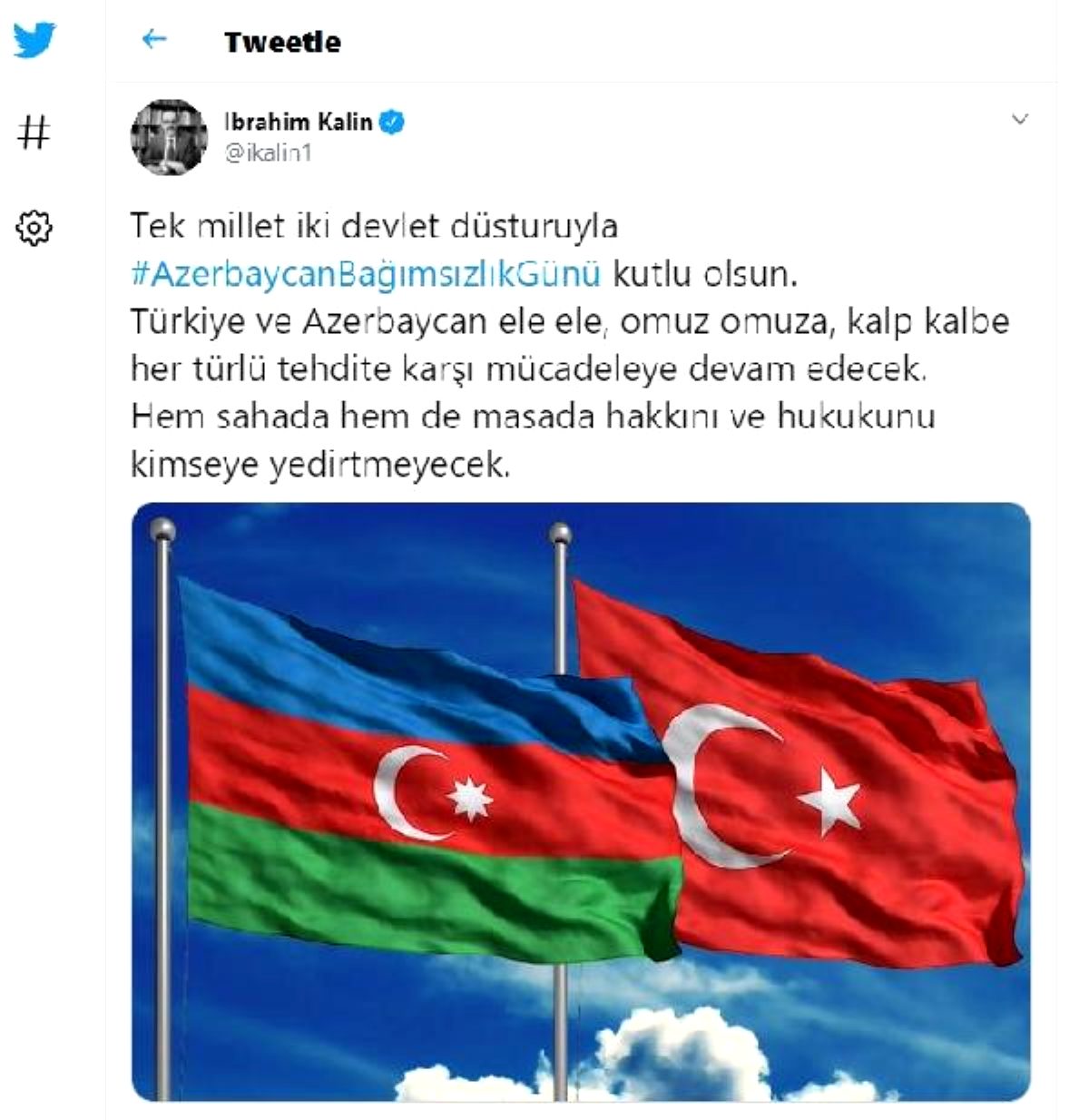 Sözcü Kalın: Türkiye ve Azerbaycan her türlü tehdite karşı mücadeleye devam edecek