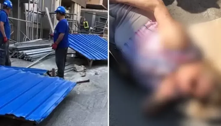 Rüzgarda savrulan demir pano, kadına çarptı