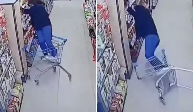 Zincir markette kahreden görüntüler! Rafları düzenlerken kabusu yaşadı